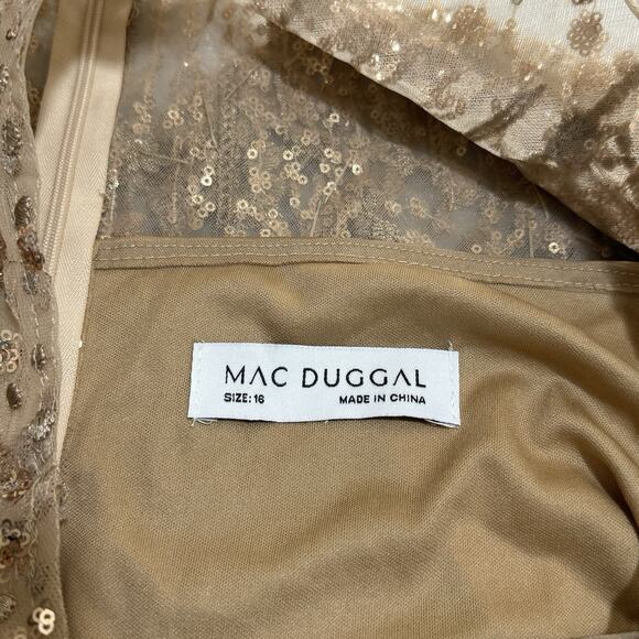 Mac Duggal 20398 Gold Sequin Fit & Flare Midi Dress 16 Cap Sleeves Cocktail NWT - Picture 10 of 16